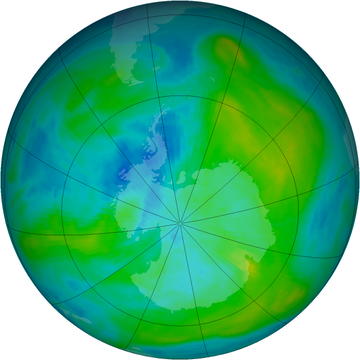Antarctic ozone map for 14 March 1980